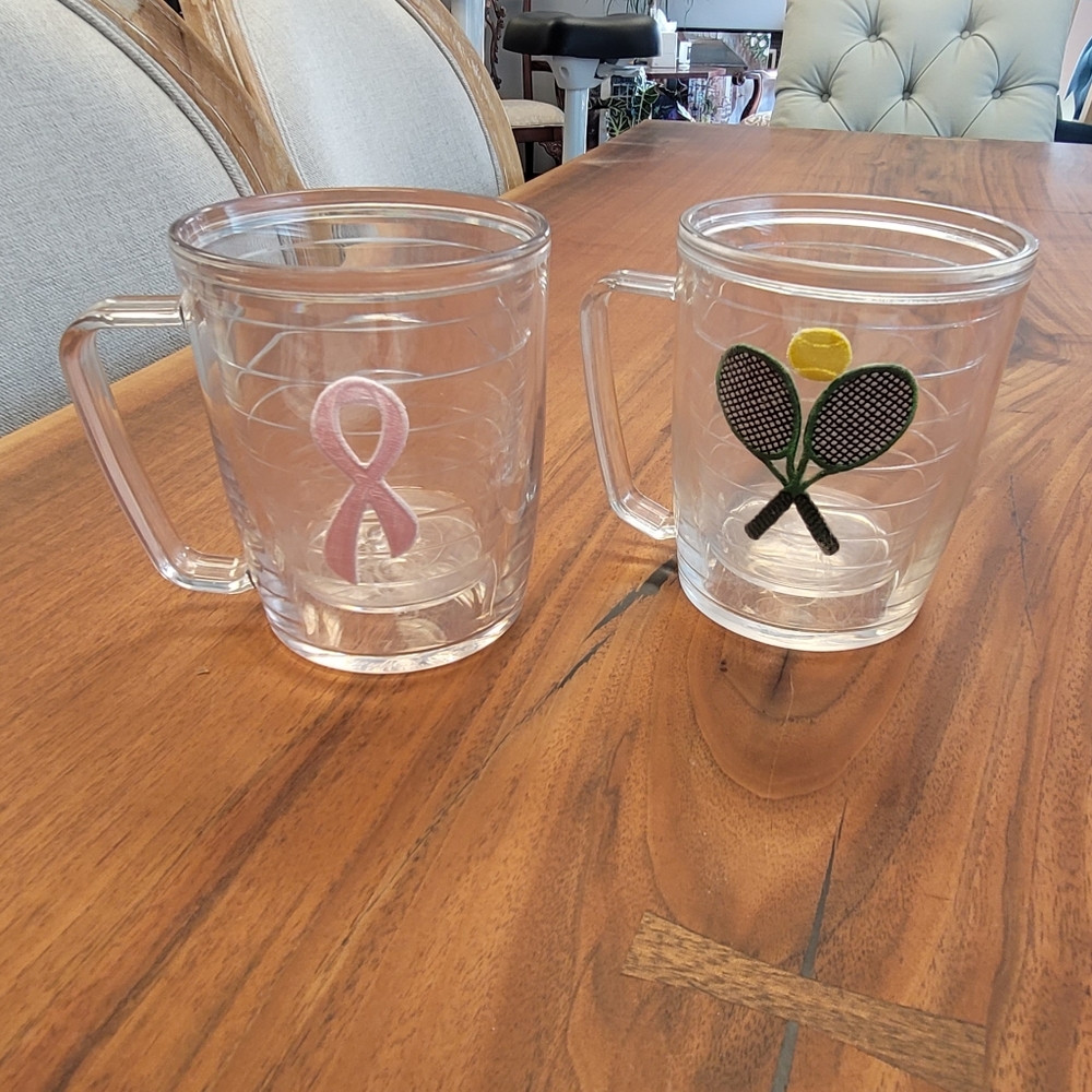 2 Tervis Tumbler, Tennis and Breast Cancer Ribbon